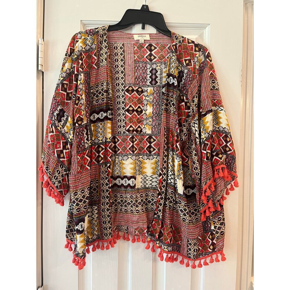 Umgee Kimono Patchwork Aztec Western Boho Cardigan Mixed Pattern Hippie Country